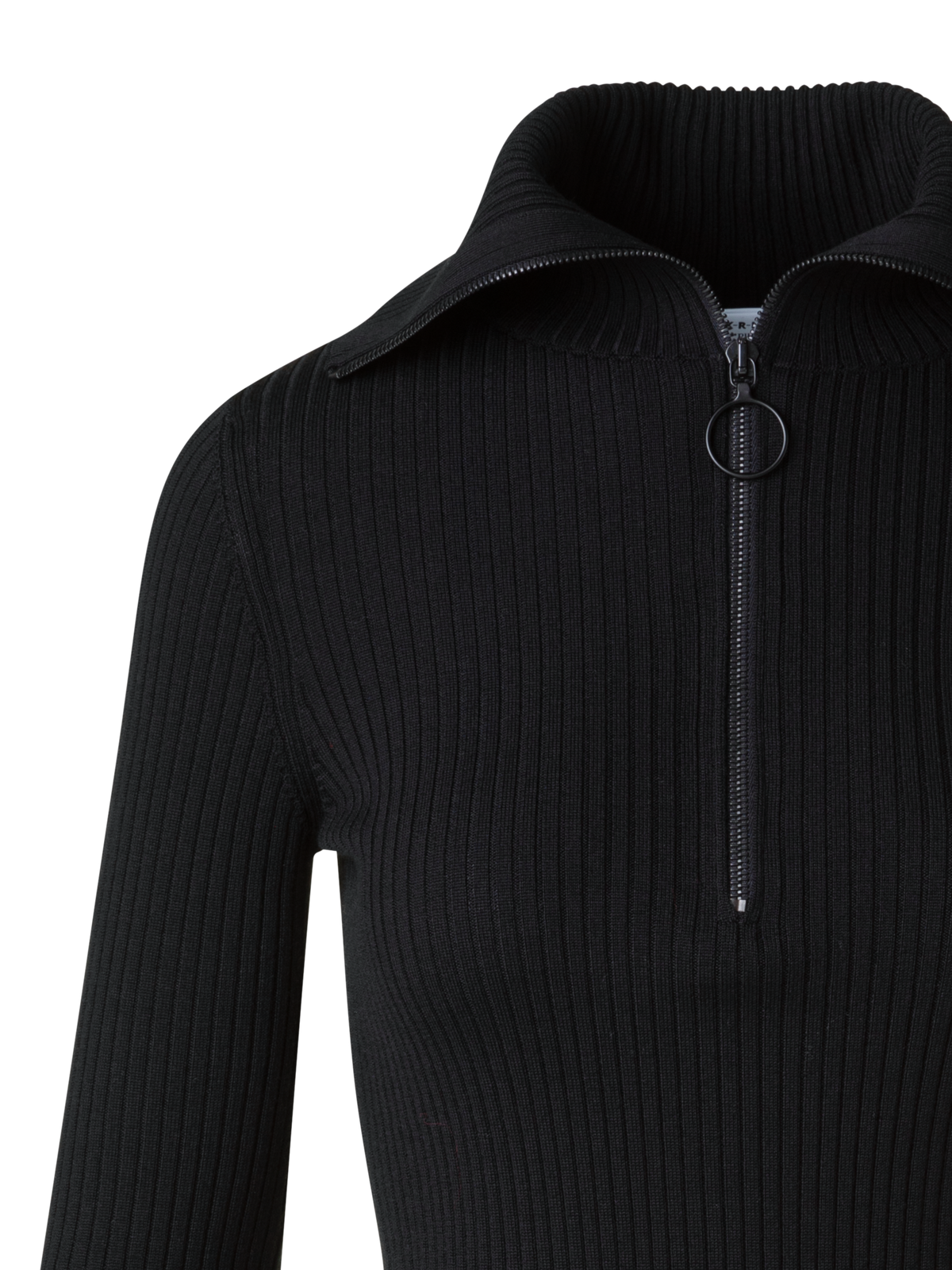 Designer Matrosen Kragen Merino Rippenstrick Pullover - Schwarz