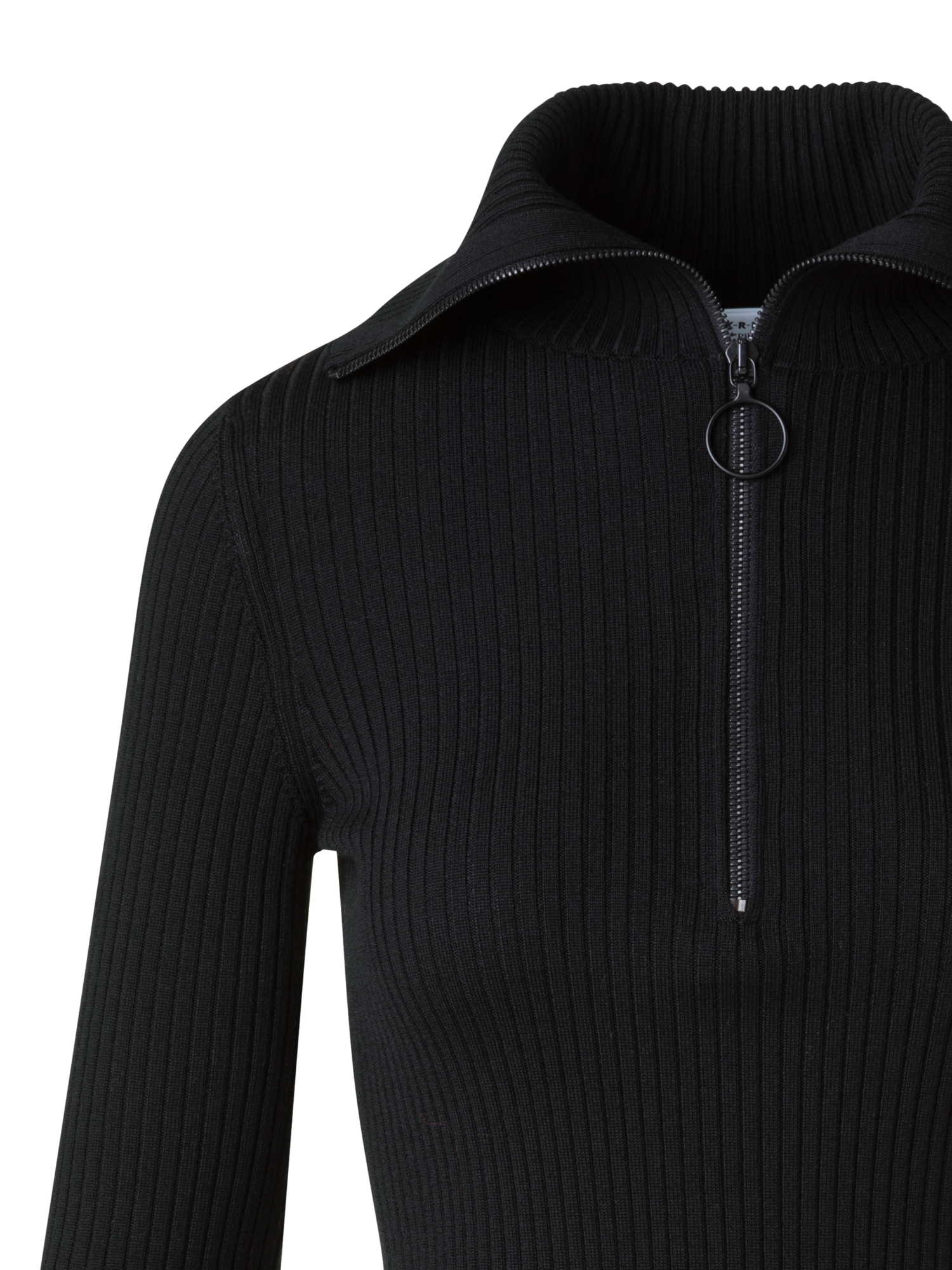 Designer Matrosen Kragen Merino Rippenstrick Pullover - Schwarz