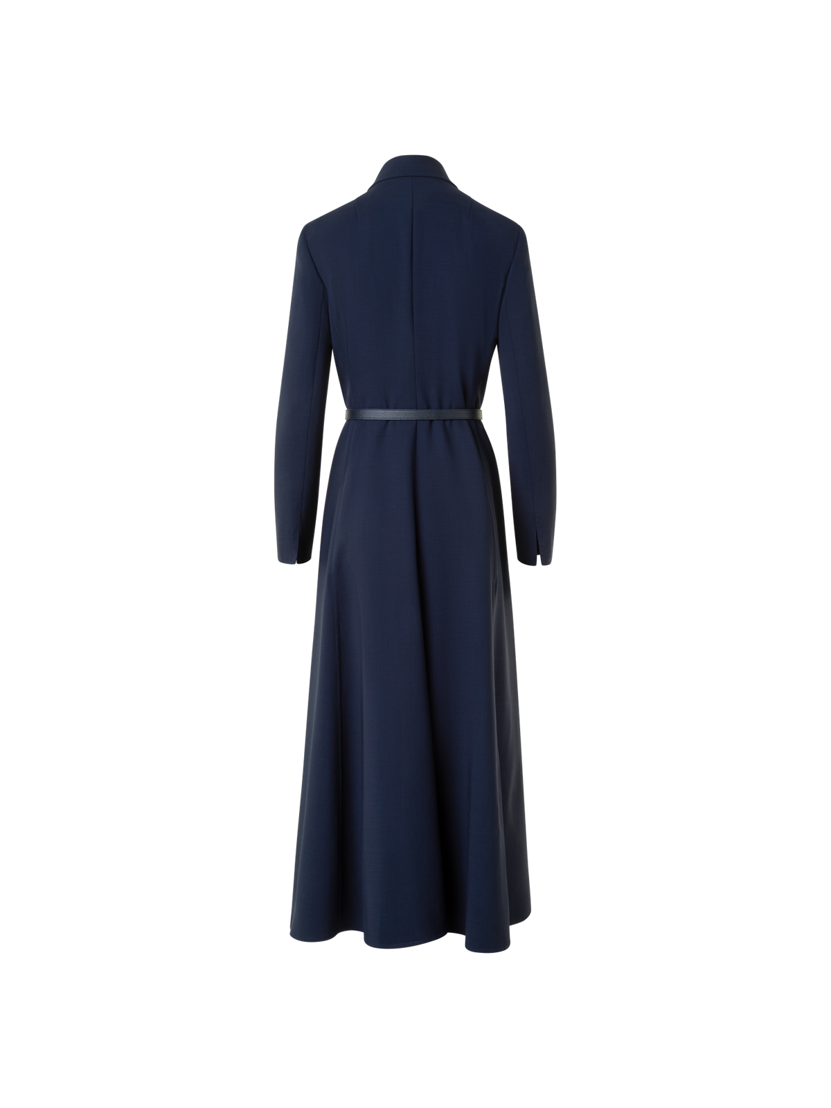 Designer Woll Doubleface Midi Hemd-Kleid mit Gürtel - Dunkelblau - Blau