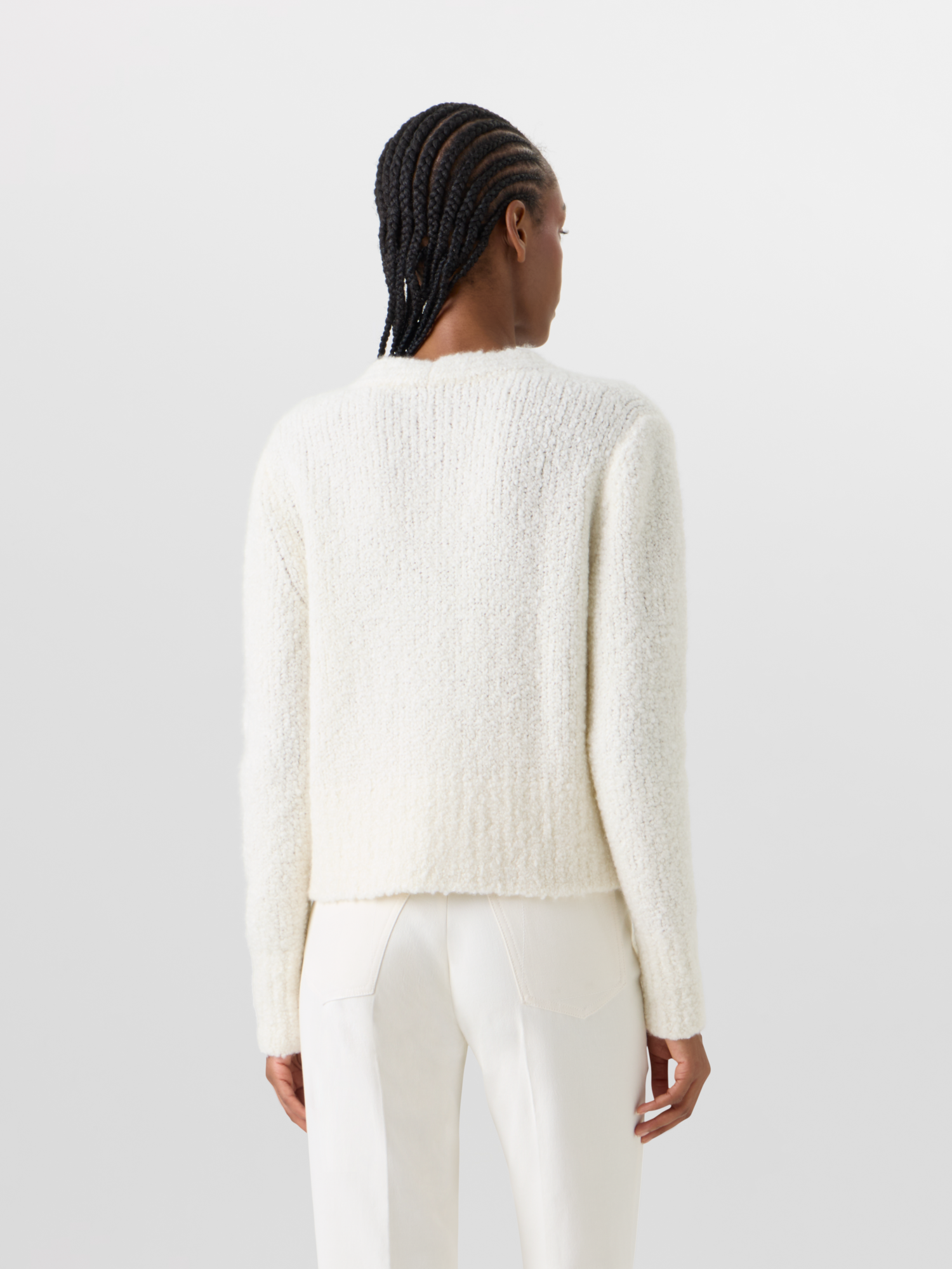 Designer Kurze Strickjacke aus Kaschmir-Seide-Bouclé - Ecru 