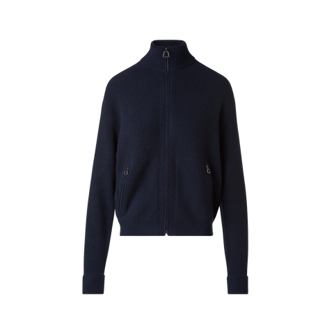 Gerippte Kaschmir-Strickjacke mit Reissverschluss