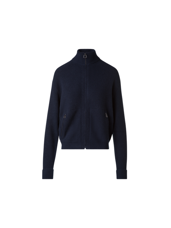 Designer Gerippte Kaschmir-Strickjacke - Dunkelblau - Blau
