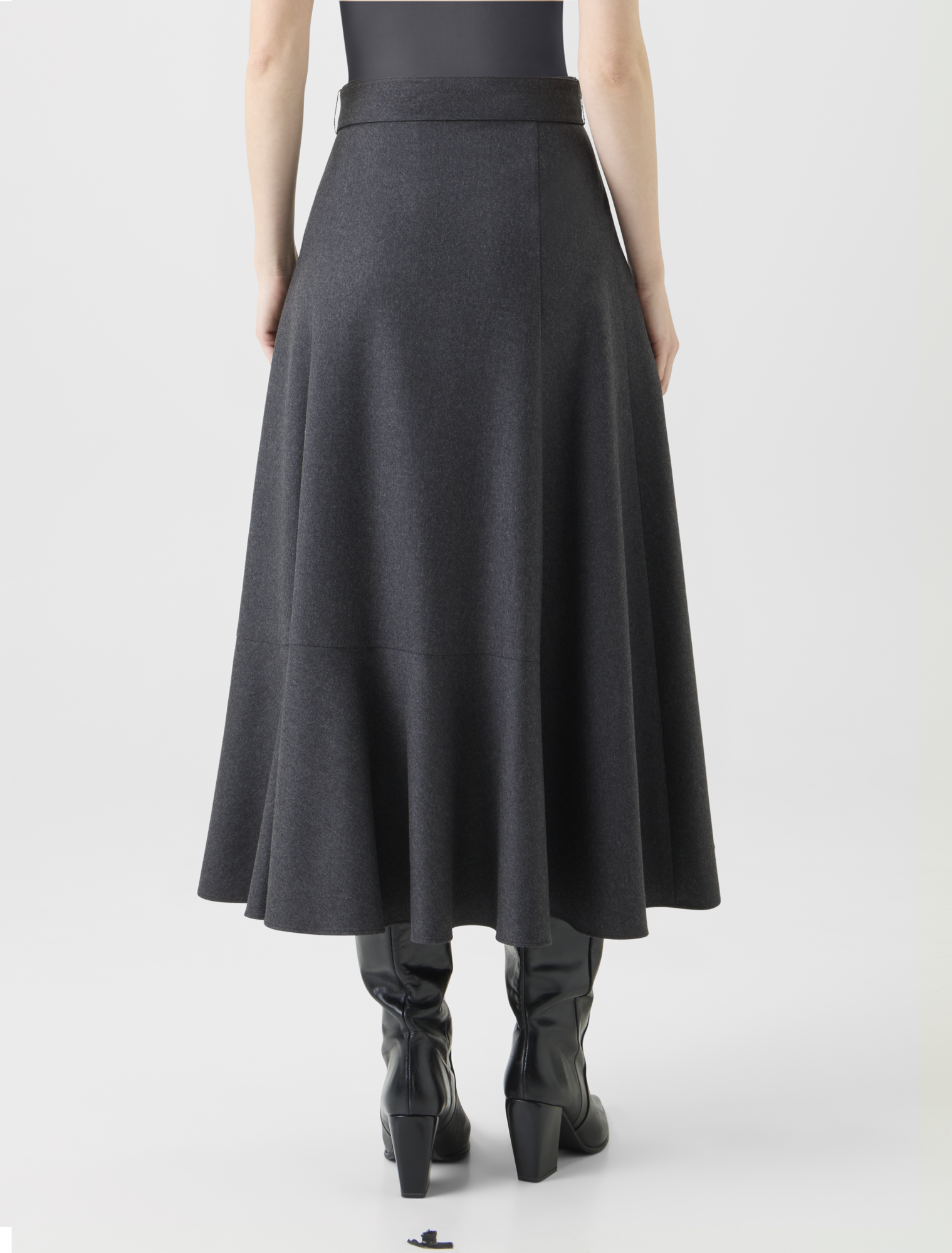 Designer Langer weiter Boho Wollflanell Rock  - Grau 