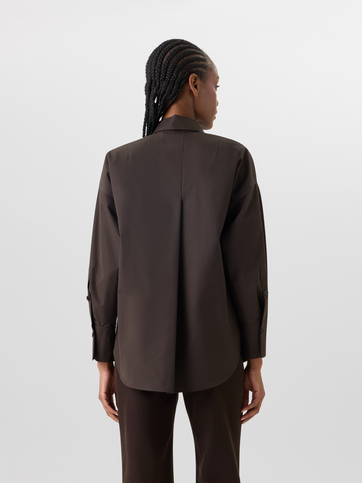 Designer Langärmelige Hemdbluse aus Baumwolle - Braun 