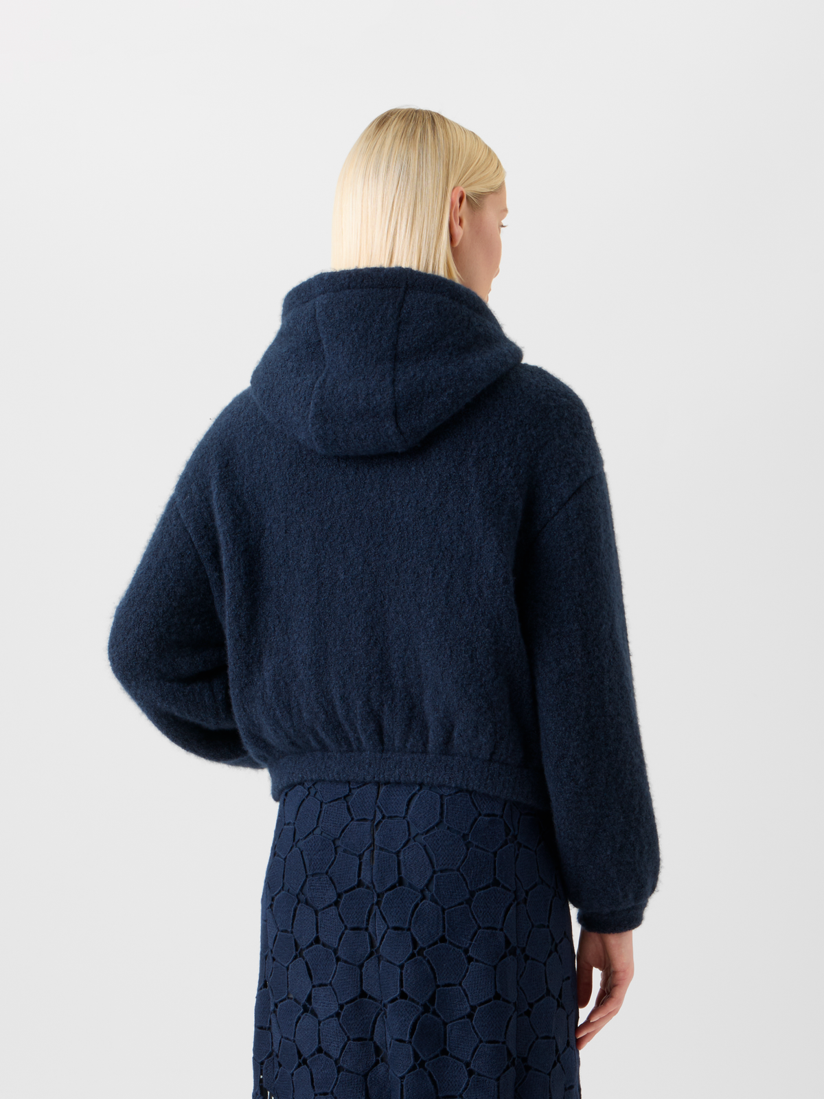 Designer Flauschiger Kaschmir Kapuzen Cardigan - Dunkelblau - Blau #editorial
