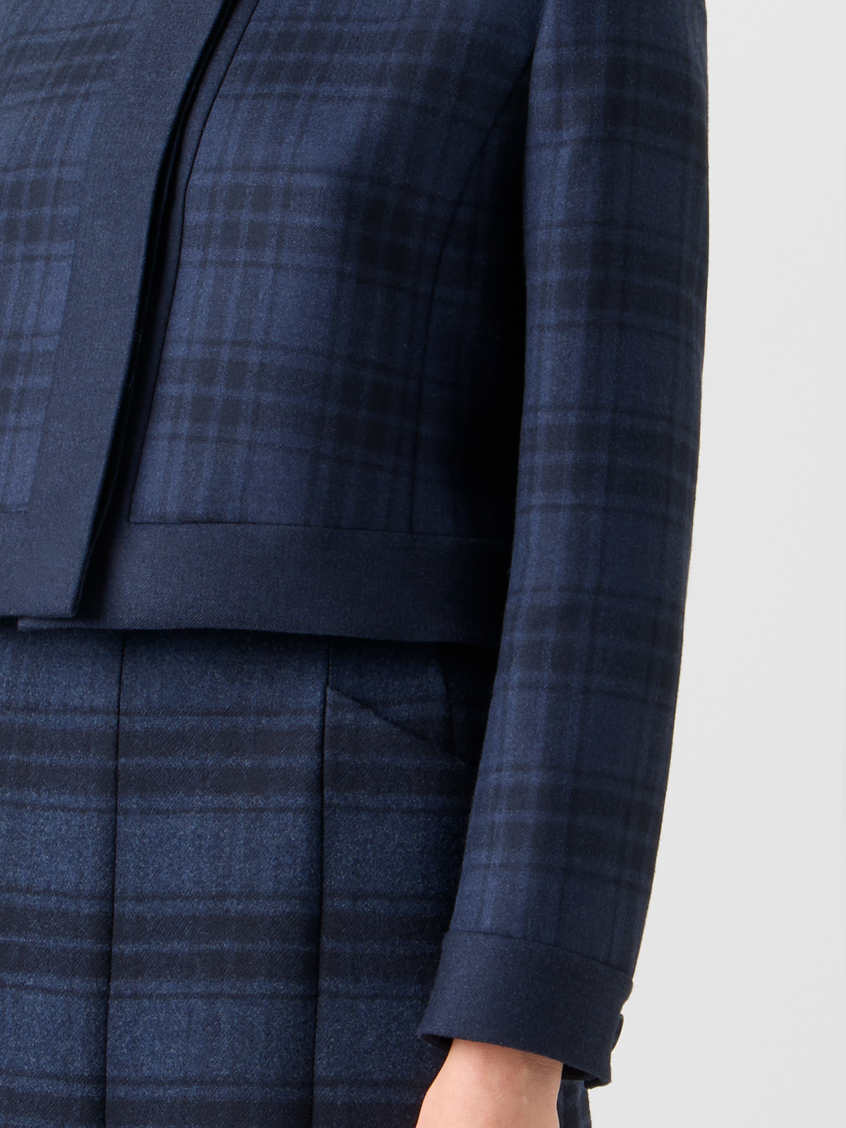 Designer Kurze Karo Woll Doubleface Jacke - Dunkelblau - Blau #editorial