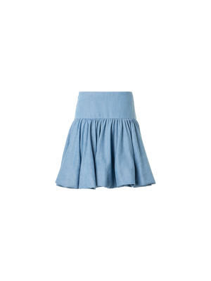 Designer Ausgestellter Volant-Minirock aus Viskose-Denim - Blau