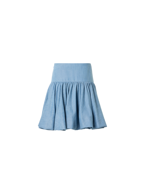 Designer Ausgestellter Volant-Minirock aus Viskose-Denim - Blau