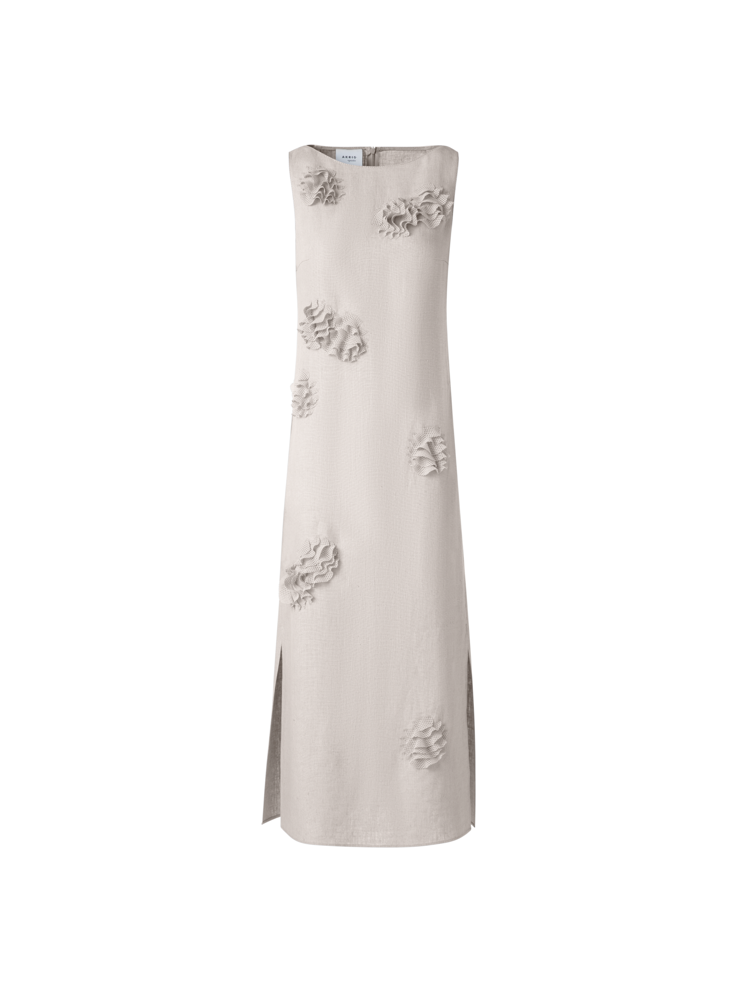Designer Midi-Leinen-Kleid mit 3D Carnation-Applikation - Beige