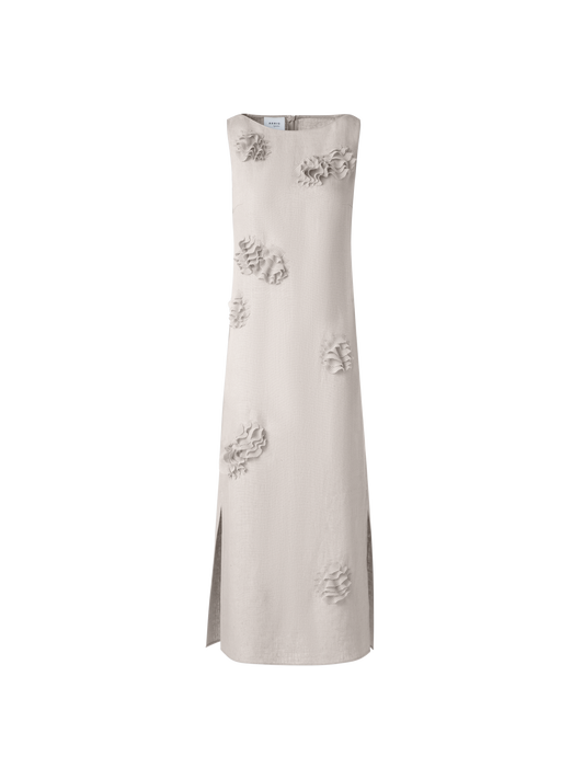 Designer Midi-Leinen-Kleid mit 3D Carnation-Applikation - Beige