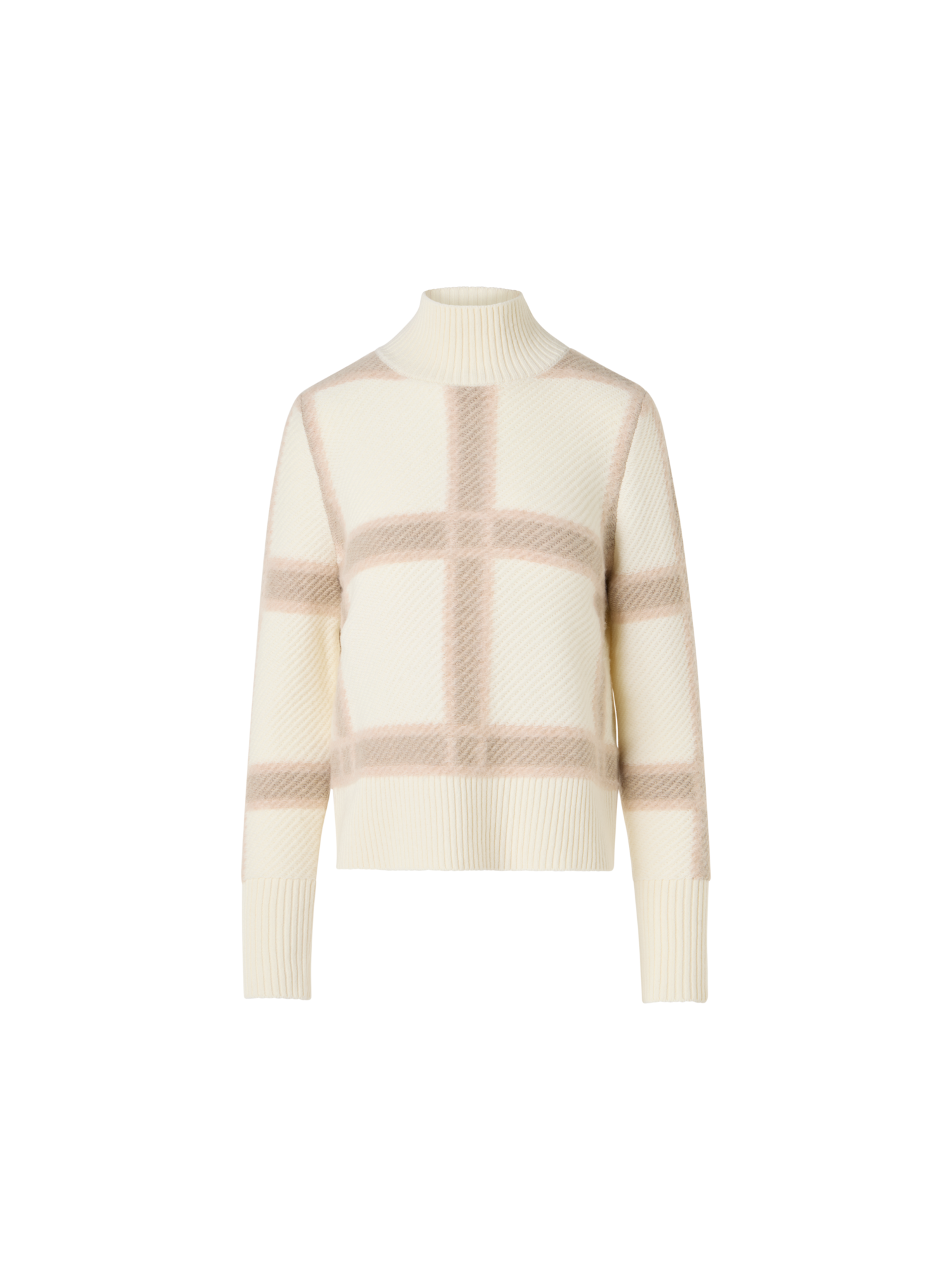 Designer Wolle-Kaschmir Pullover mit Intarsia-Karo - Ecru - Bunt
