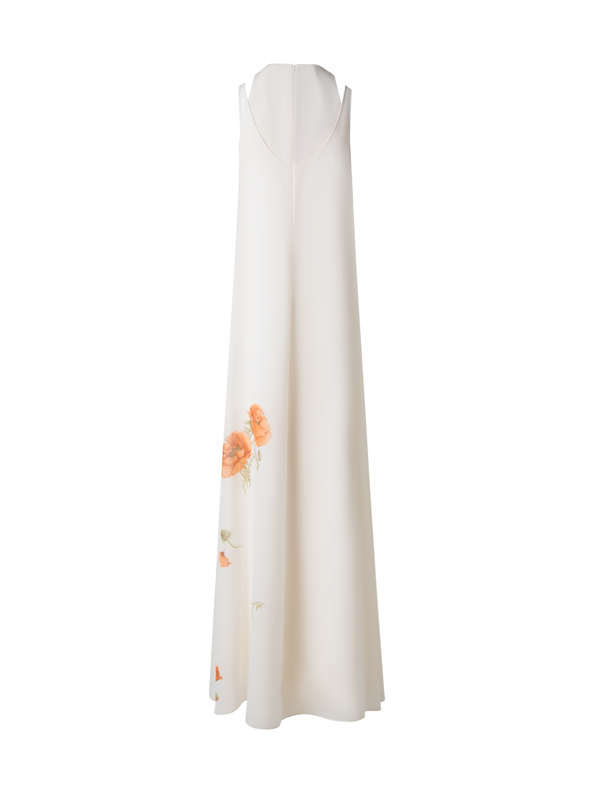 Designer Double-Layer-Seidenkleid mit Anemone Druck - Bunt - Ecru - Weiss