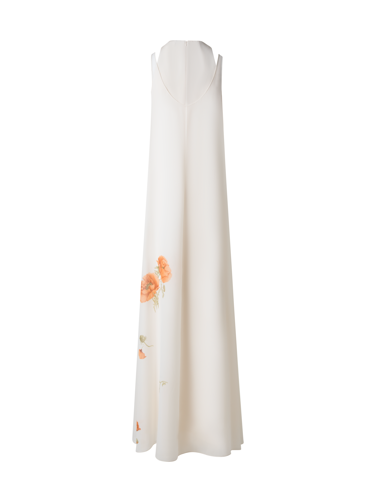 Designer Double-Layer-Seidenkleid mit Anemone Druck - Bunt - Ecru - Weiss