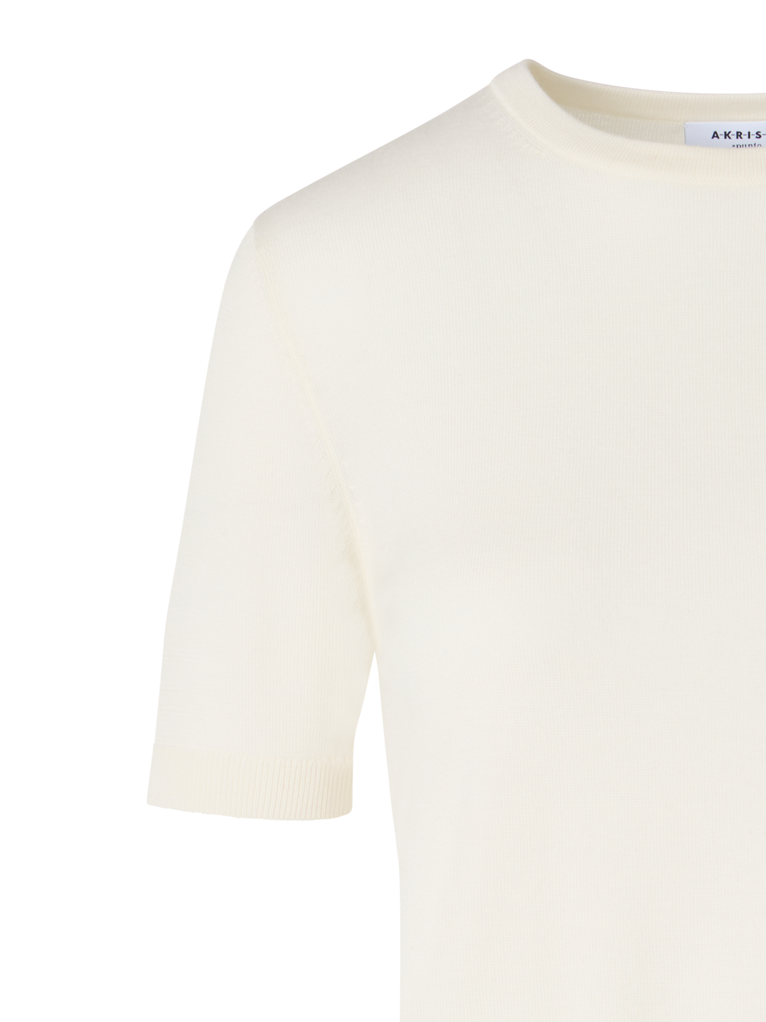 Designer Kurzärmeliger Strickpullover aus Merinowolle - Ecru