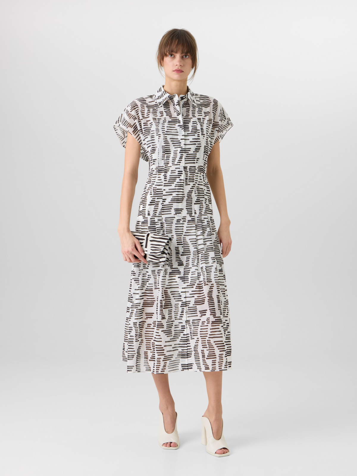 Designer Flügelärmel-Midi-Kleid mit Dance Movements Print - Bunt #editorial