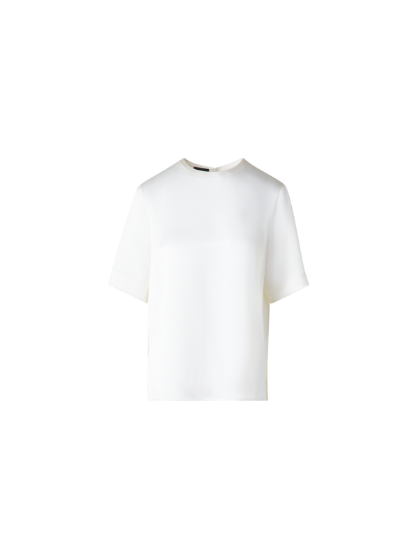 Designer Seidensatin T-Shirt Bluse - Ecru - Weiss
