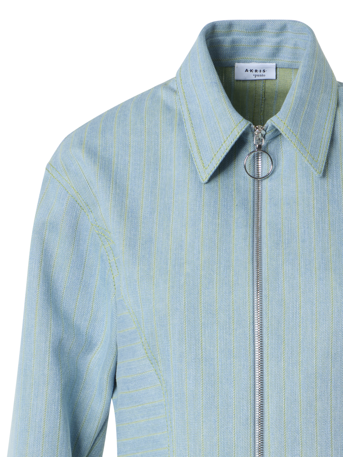 Designer Taillierte Nadelstreifen-Denim-Bluse - Blau