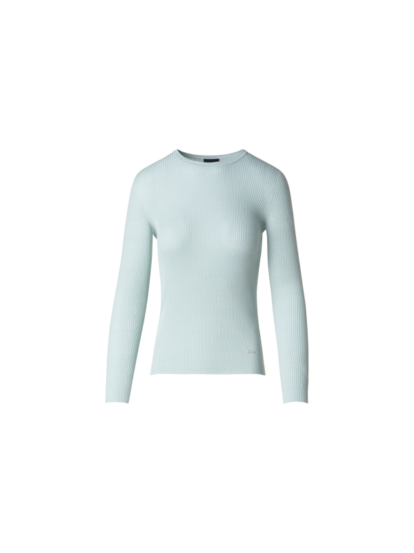 Designer Nahtloser Strickpullover aus Seiden-Baumwolle - Blau