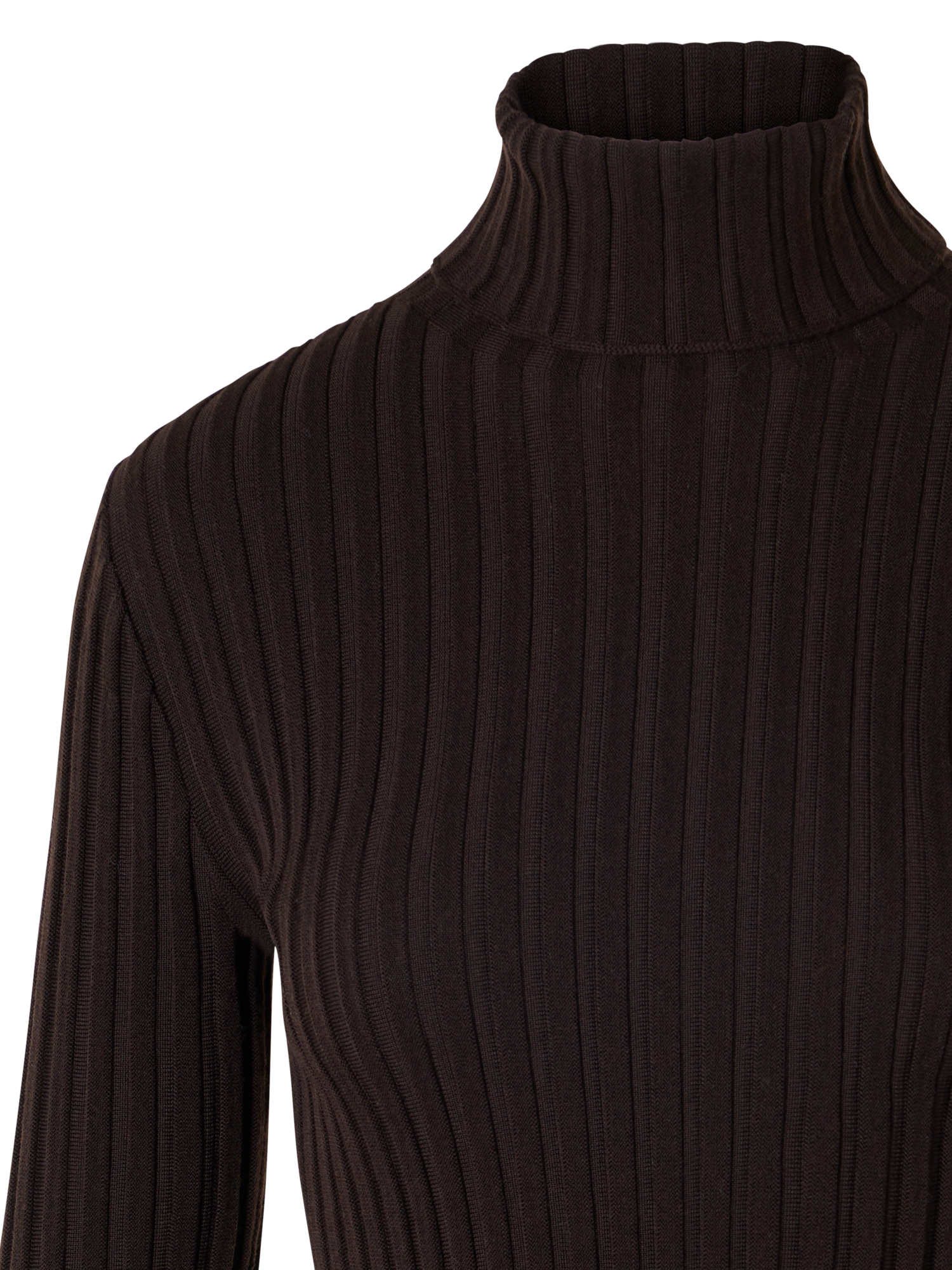 Designer Taillierter Rollkragen aus Merino-Rippstrick - Braun