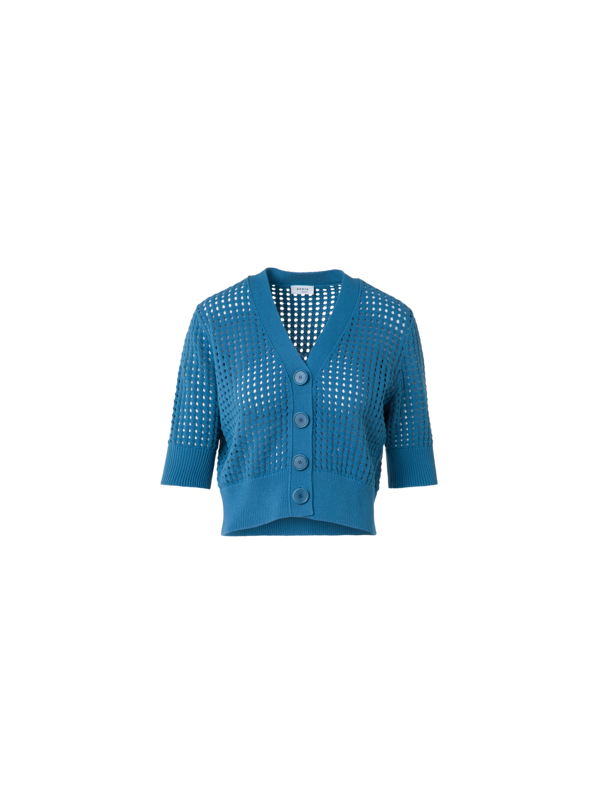 Designer Kurzer Cardigan aus grobem Baumwollmesh - Blau