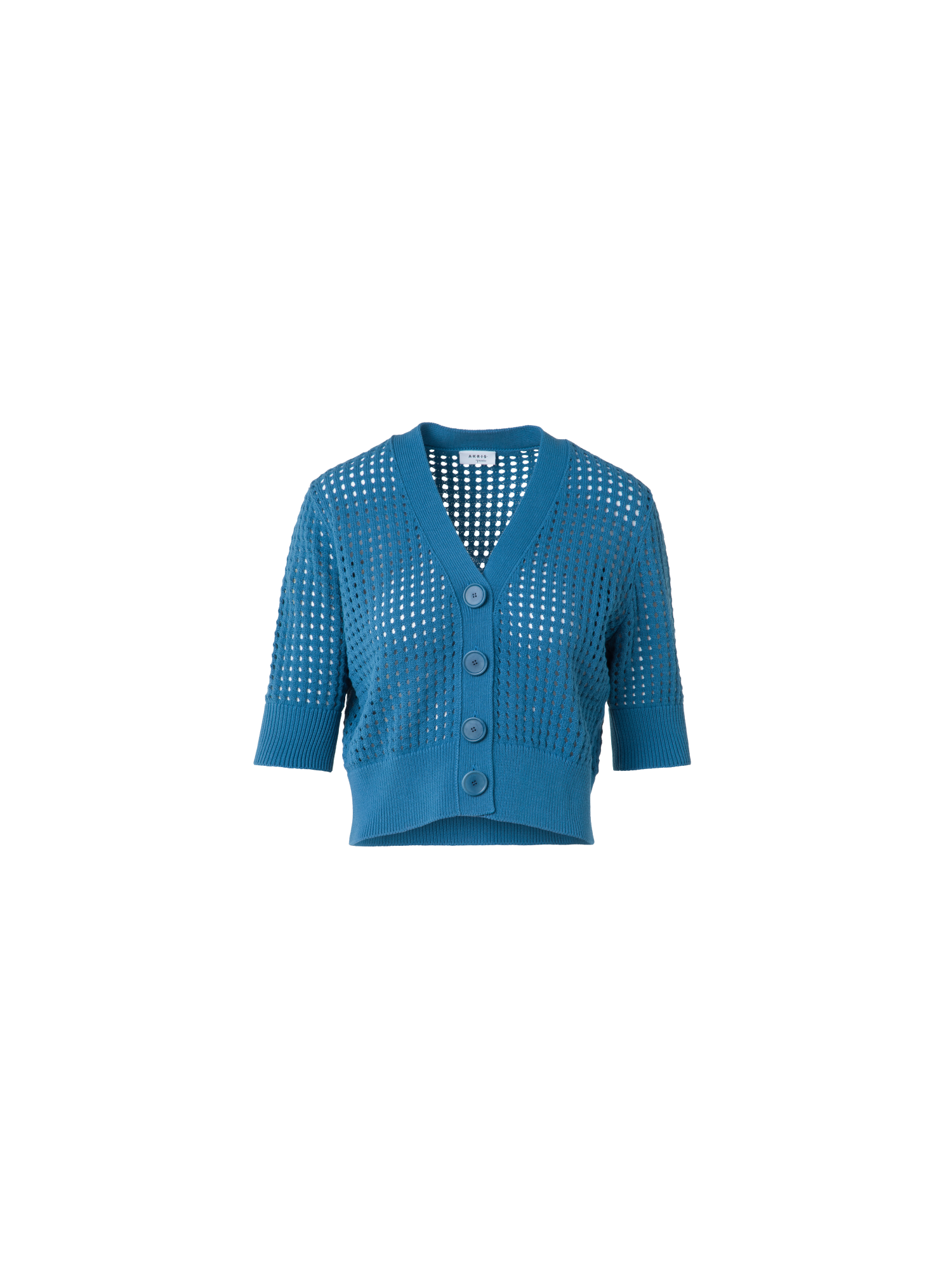 Designer Kurzer Cardigan aus grobem Baumwollmesh - Blau