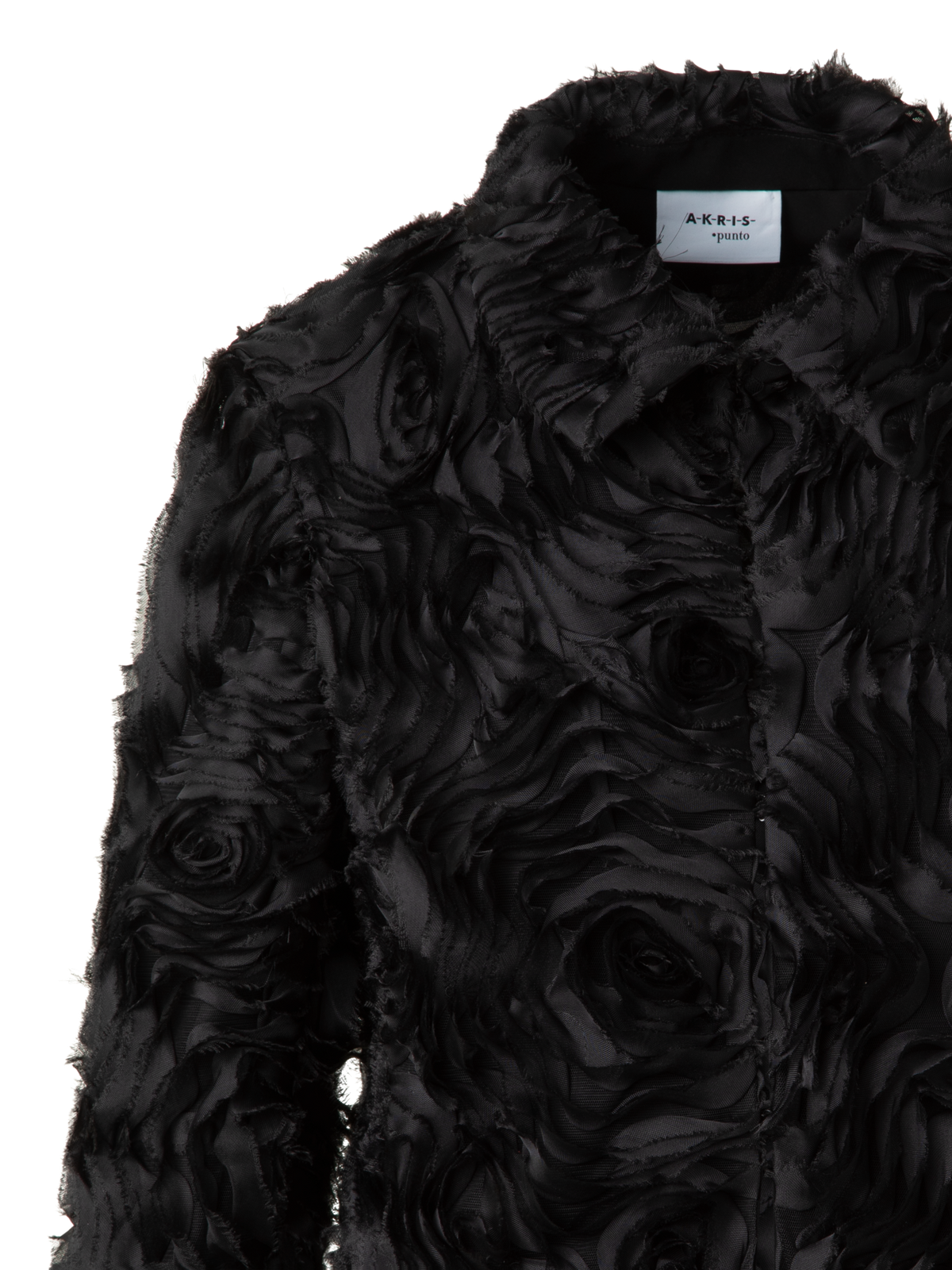 Designer Kurze Jacke mit 3D Carnation Stickerei - Schwarz