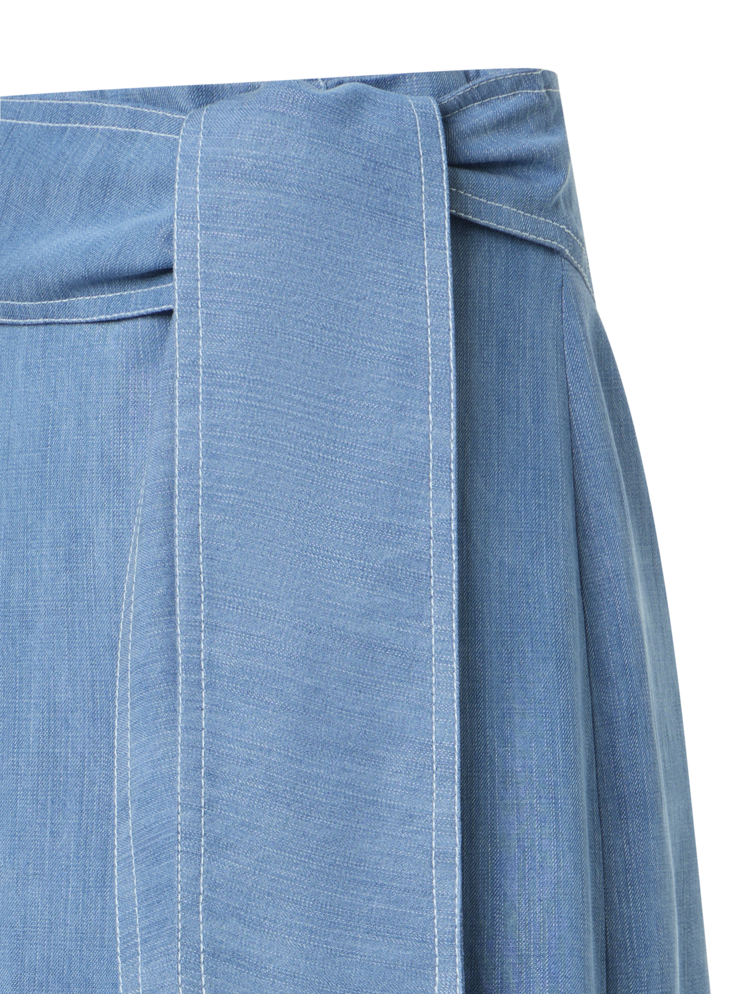 Designer Midi-Bleistiftrock aus Viskose-Denim mit Wickeldetail - Blau