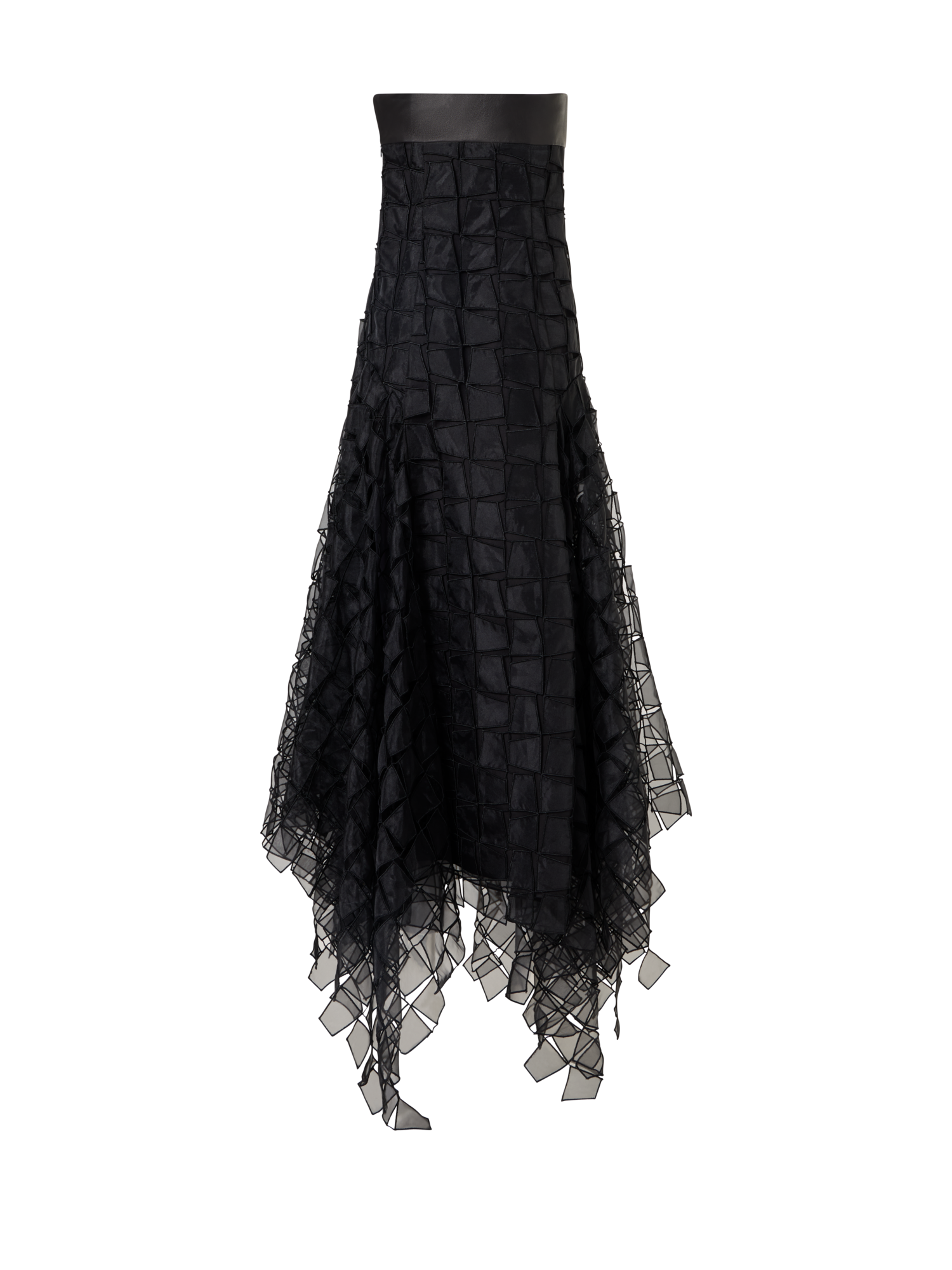 Designer Trägerloses Abendkleid mit Trapez-Stickerei aus Organza - Schwarz