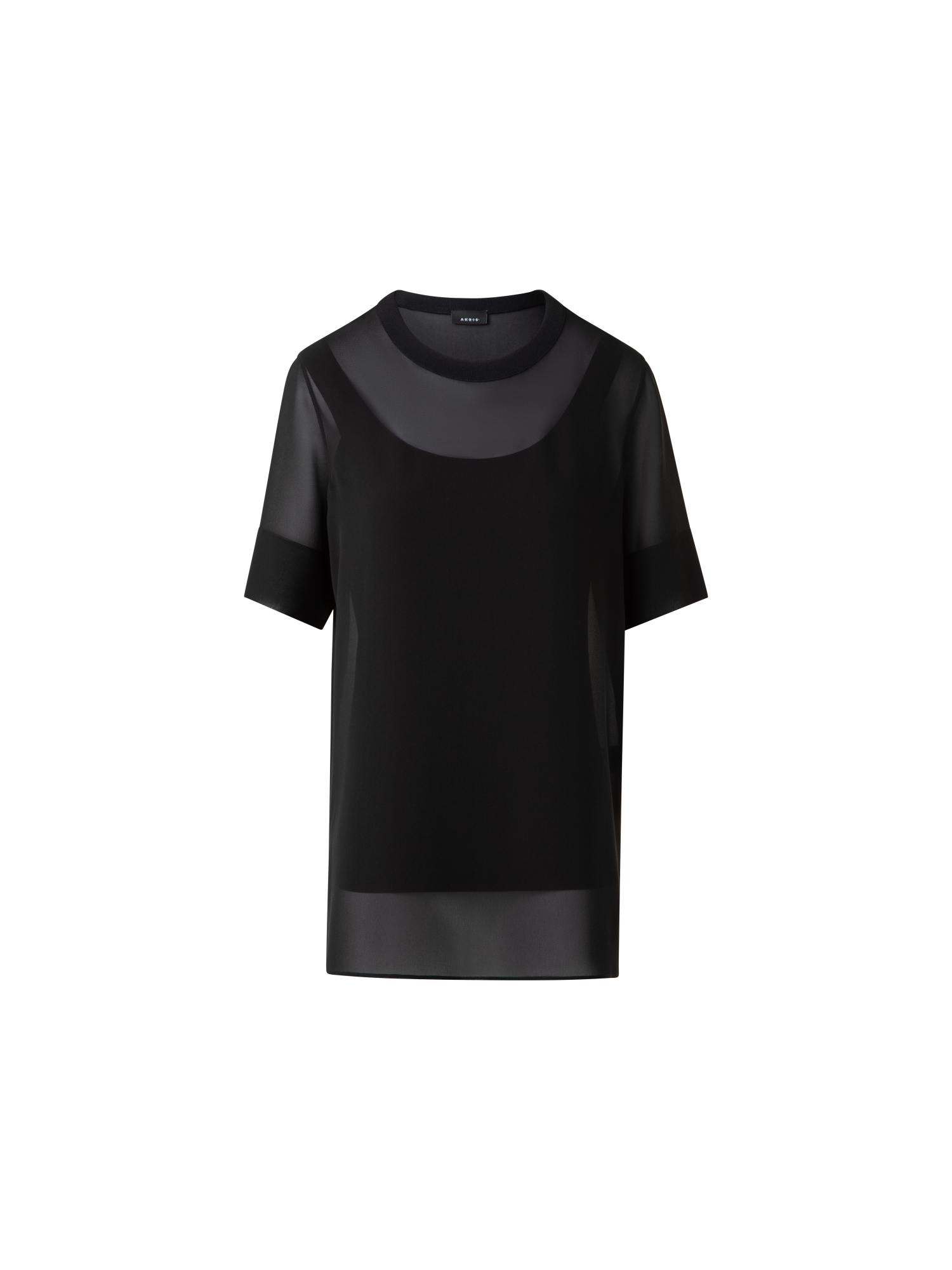 Designer Transparente Seiden-Tunikabluse - Schwarz