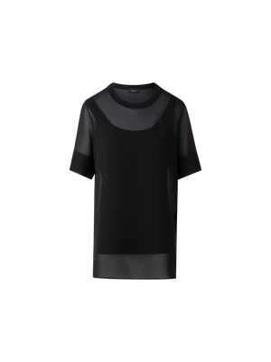 Designer Transparente Seiden-Tunikabluse - Schwarz