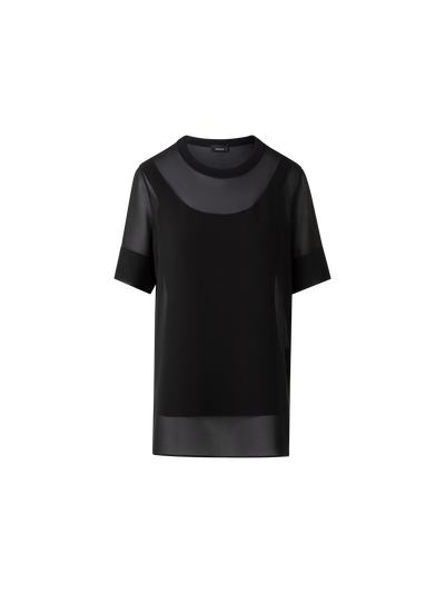Designer Transparente Seiden-Tunikabluse - Schwarz