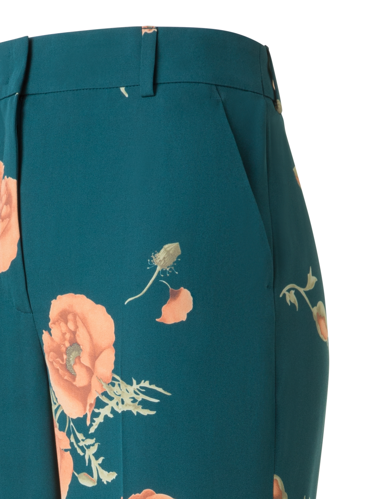 Designer Weite Seidenhose mit Anemone Druck - Grün