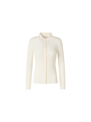 Designer Langärmeliger Strickpullover aus Merinowolle - Ecru