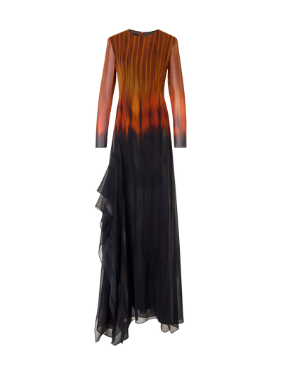 Designer Robe aus Seiden-Crêpe mit Fuego Negro Print - Bunt