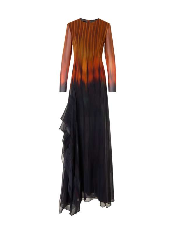 Designer Robe aus Seiden-Crêpe mit Fuego Negro Print - Bunt