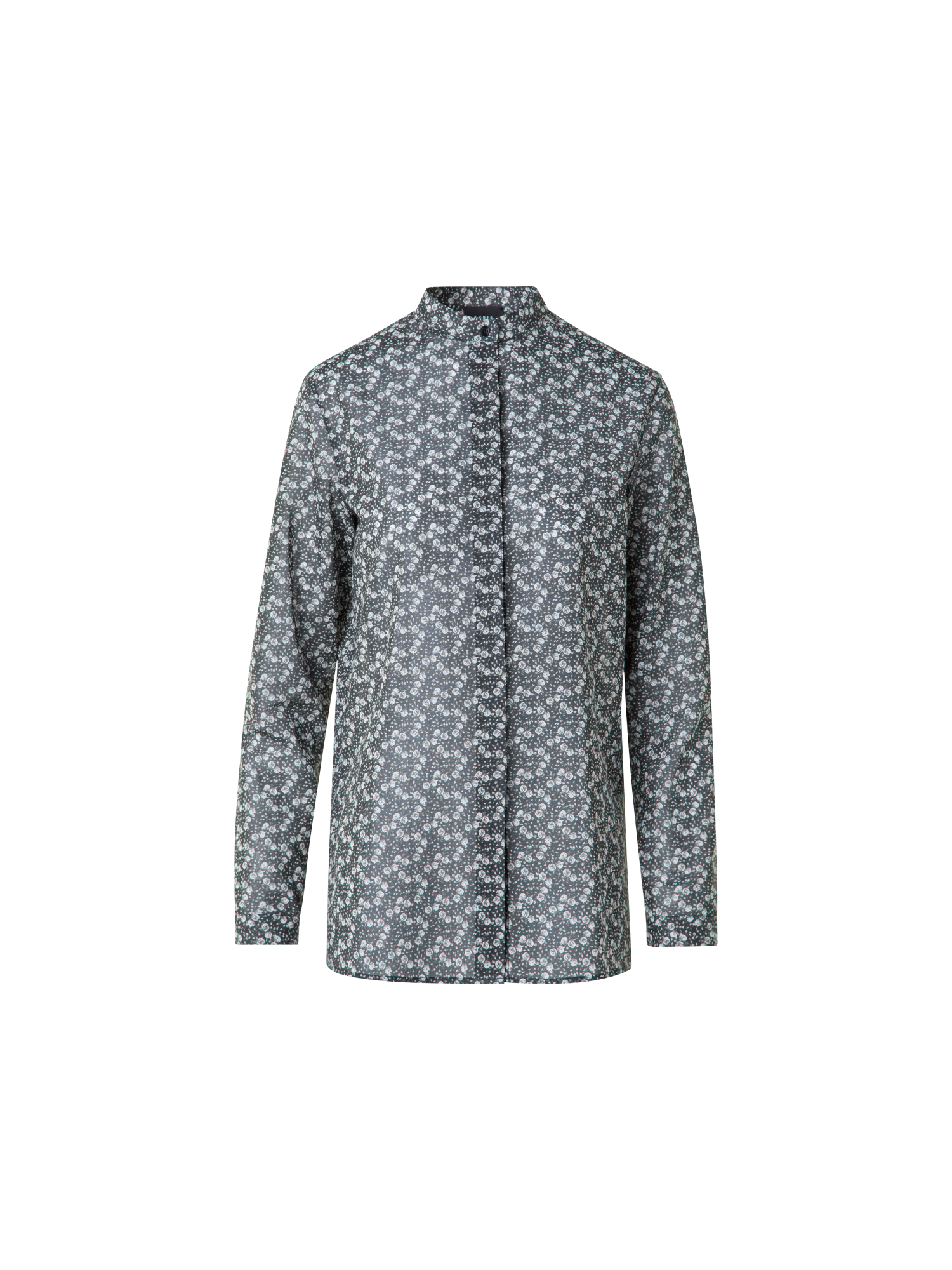 Designer Baumwoll-Tunika-Bluse mit Mini Anemone Druck - Schwarz - Bunt