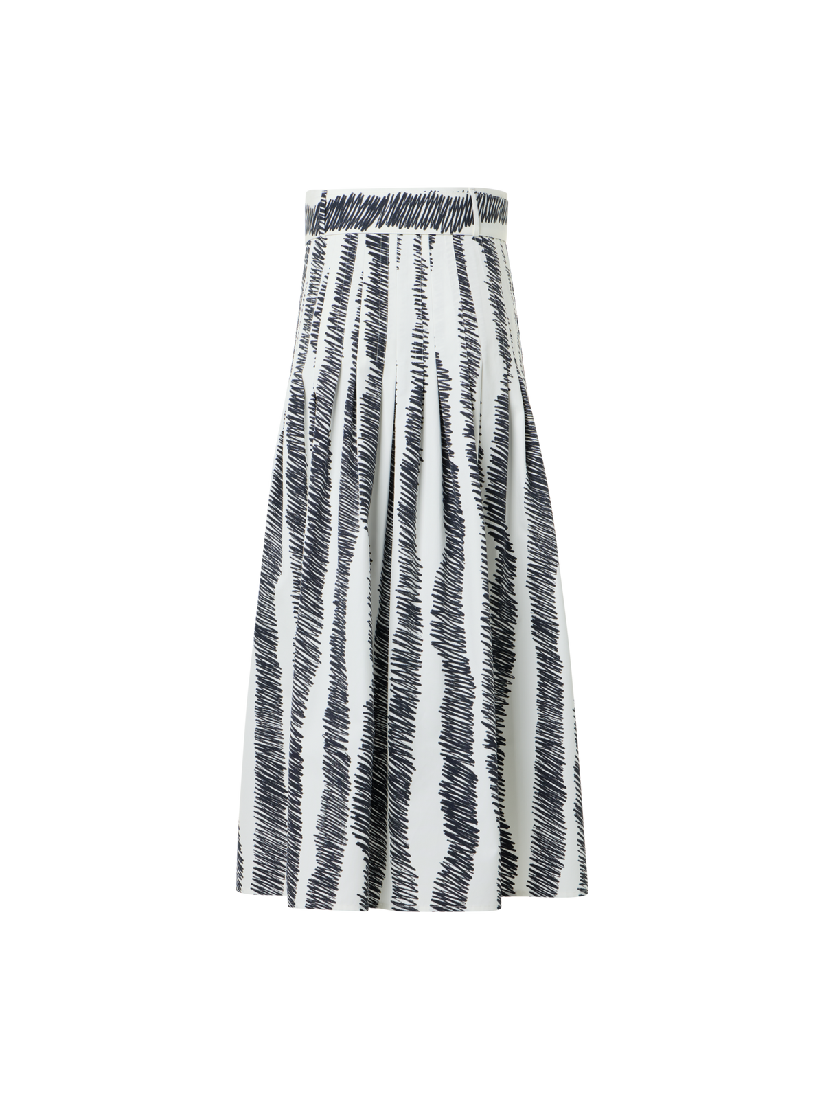 Designer Plissierter Midirock in A-Linie mit Scribble-Wave-Druck - Bunt - Ecru