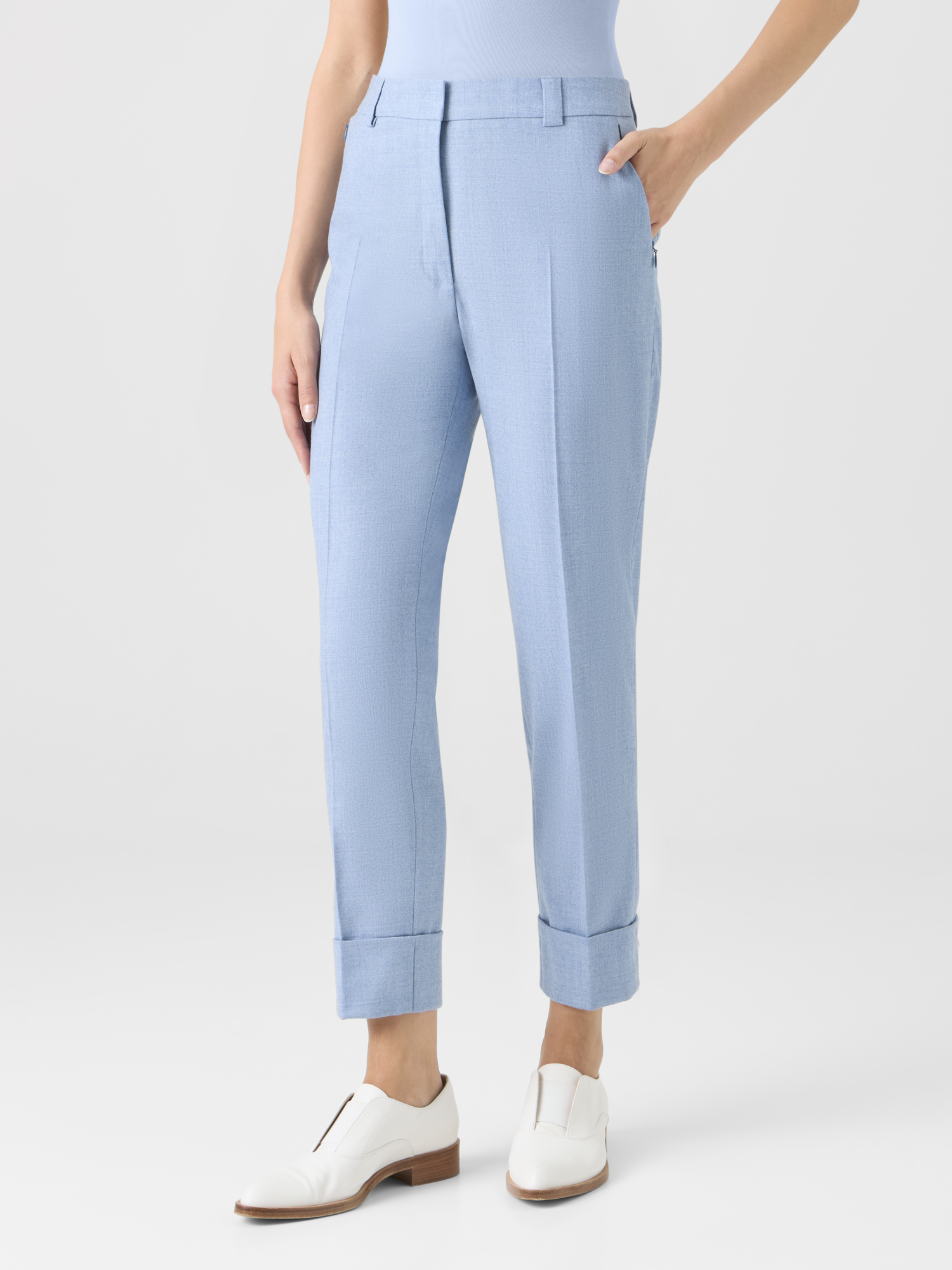 Designer Verkürzte konische Hose aus Wollflanell - Blau 