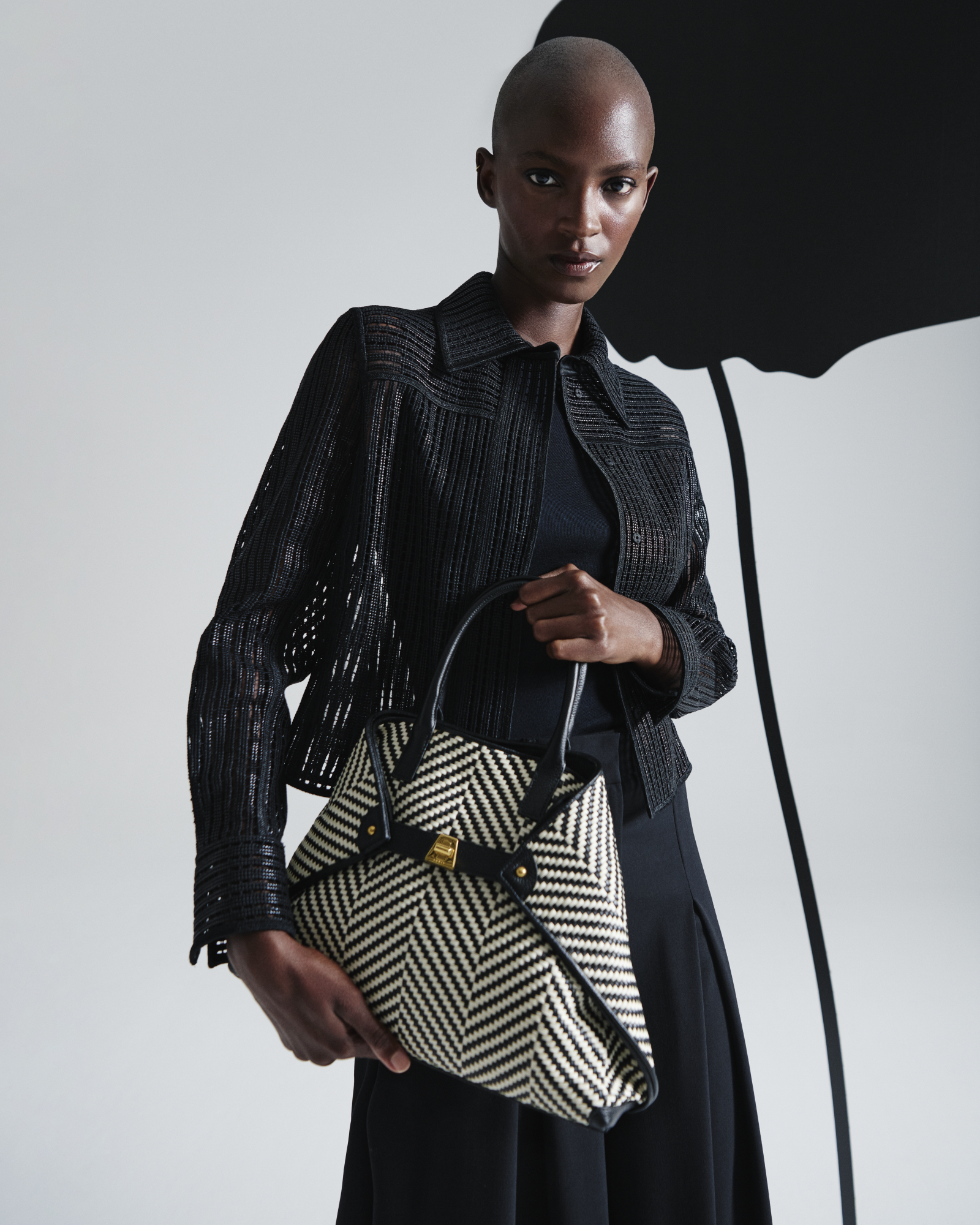 Designer Jacke in Streifen Stickerei - Schwarz 