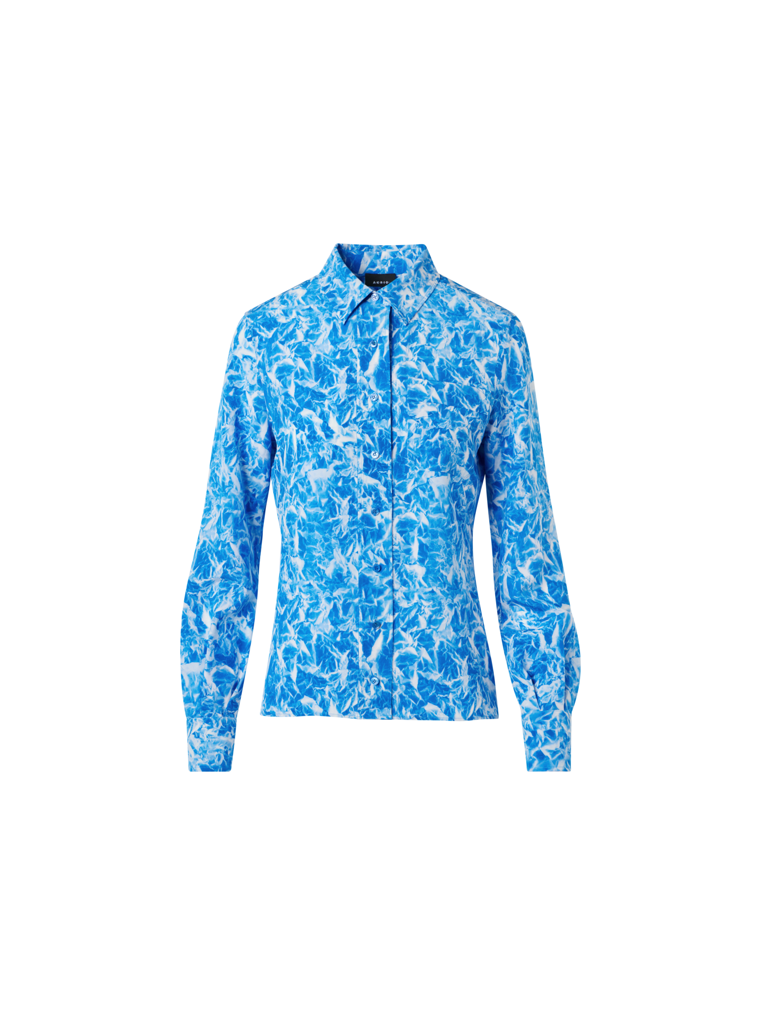 Designer Tunika-Bluse aus Seidenkrepp mit Whitecaps-Print - Dunkelblau - Ecru