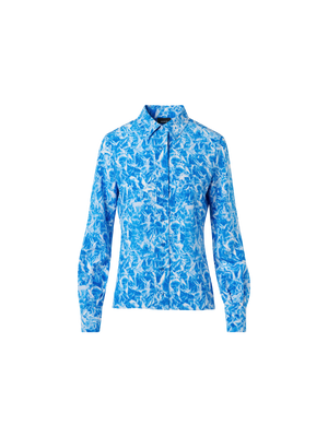 Designer Tunika-Bluse aus Seidenkrepp mit Whitecaps-Print - Dunkelblau - Ecru