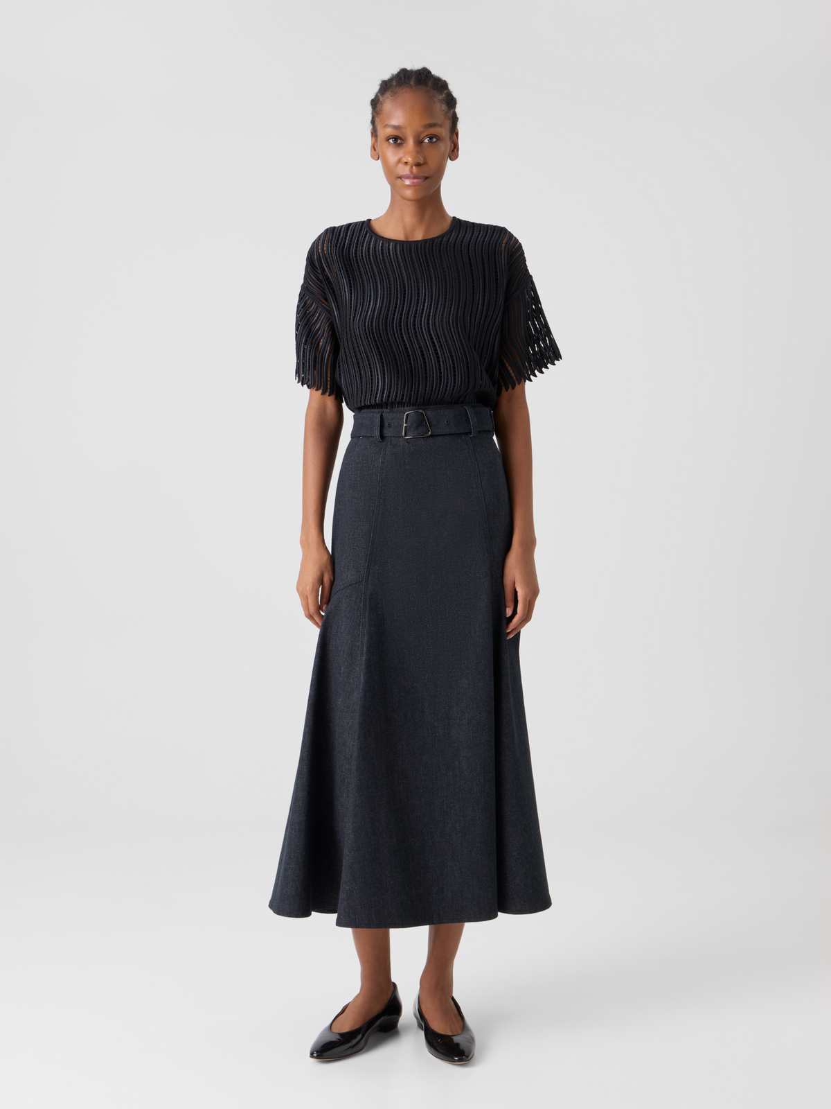Designer Denim Midirock in A-Linie - Schwarz #editorial