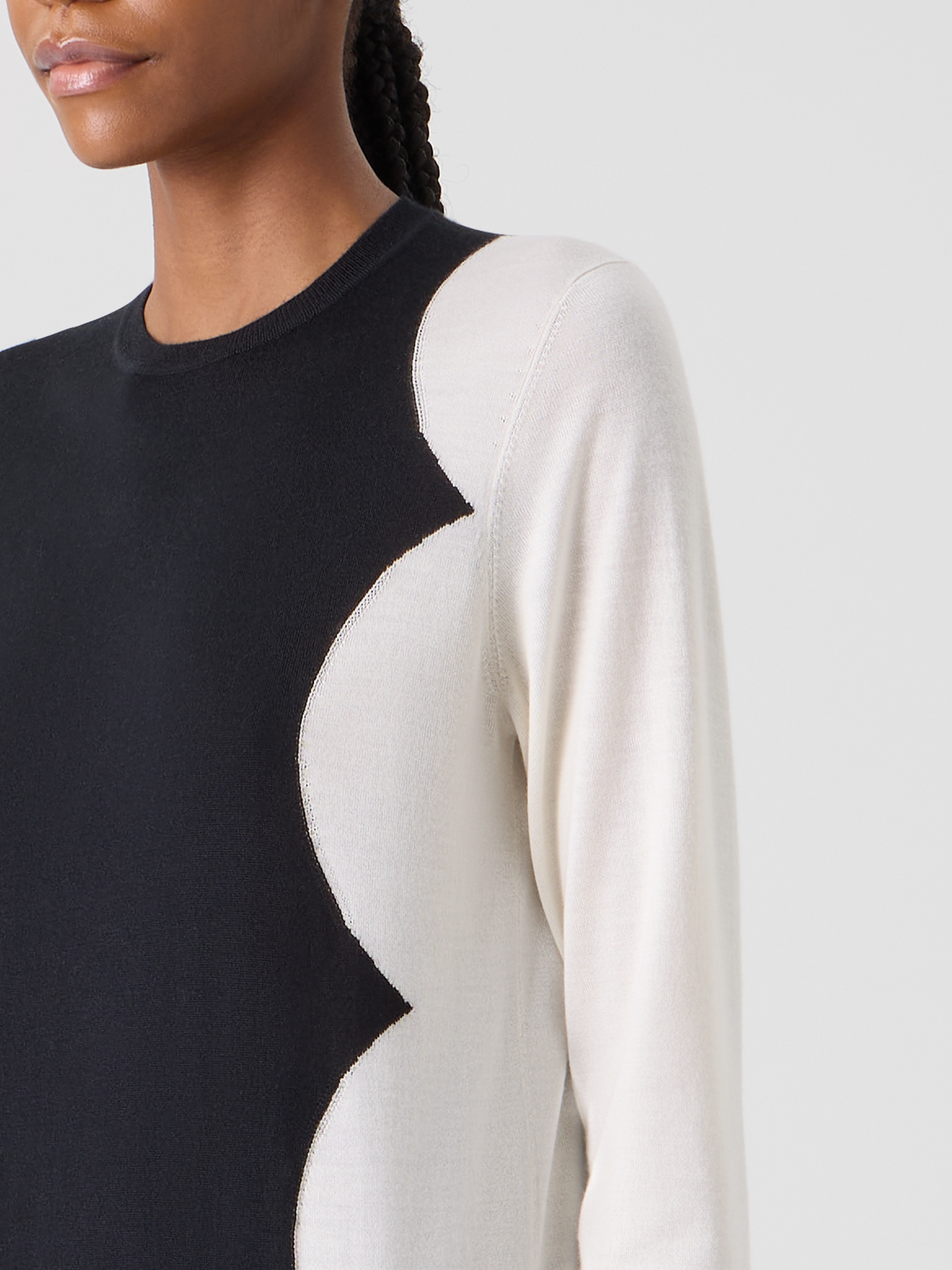 Designer Langarm-Pullover aus Kaschmir-Seide mit Cloud-Intarsie - Schwarz #editorial