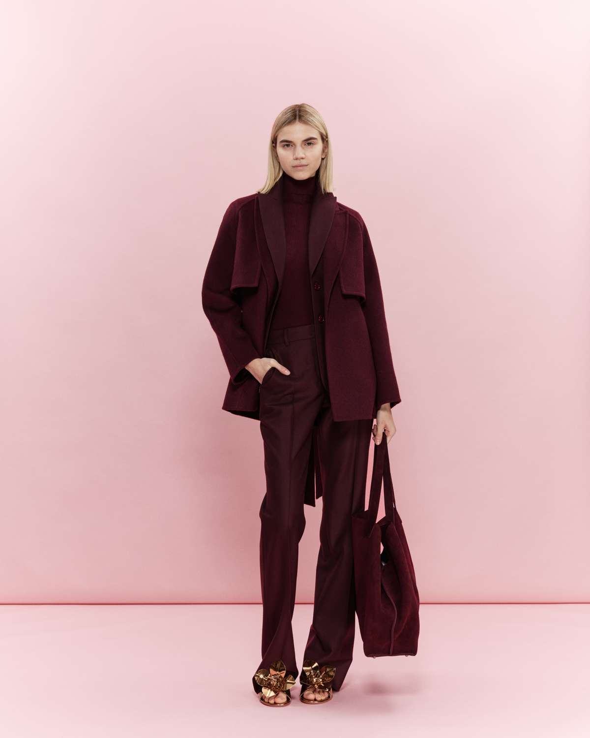 Designer Kurzer Kaschmir Duo Mantel mit abnehmbarem Bolero - Rot 