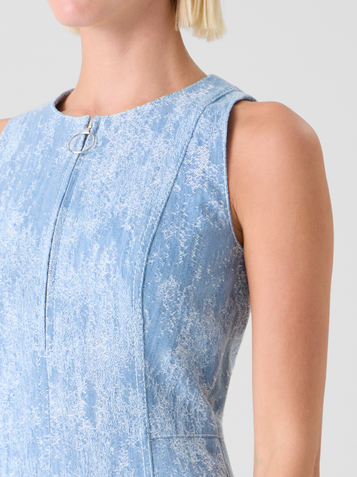 Designer Tailliertes ausgestelltes Midikleid aus Jacquard-Denim - Blau