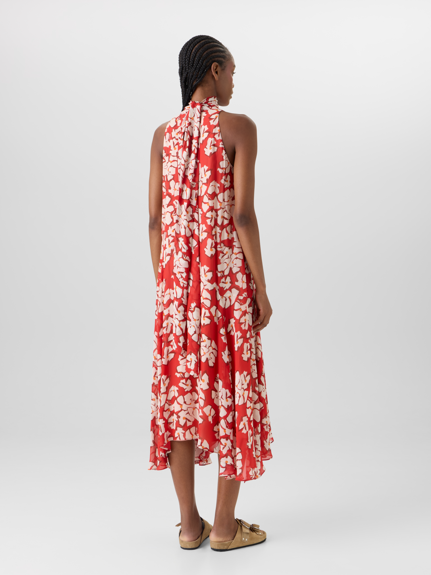 Designer Ärmelloses Midi-Kleid mit Papercut Flower Print - Rot 