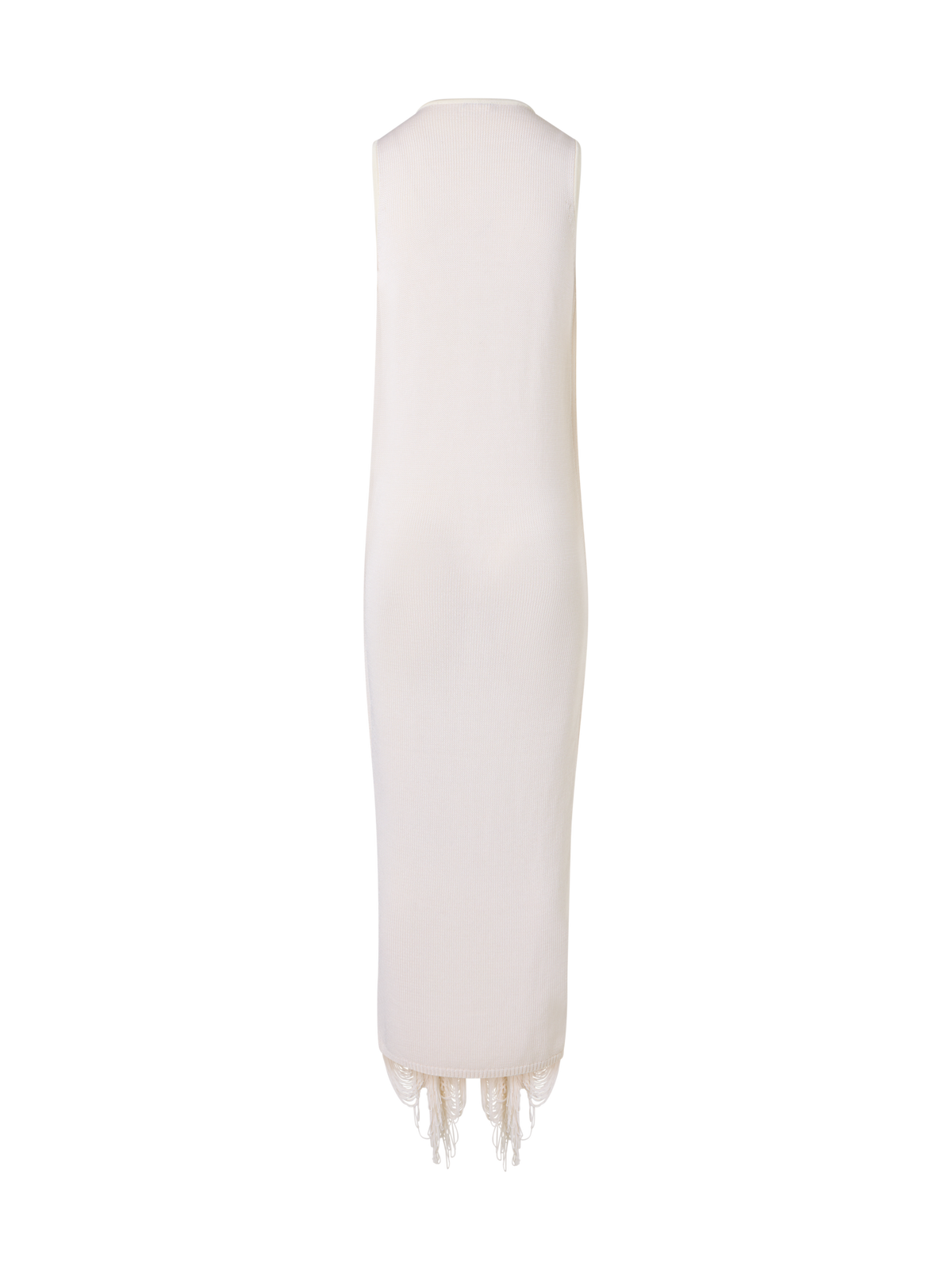 Designer Ärmelloses Maxi-Strickkleid aus Seide mit Fransendrapierung - Ecru