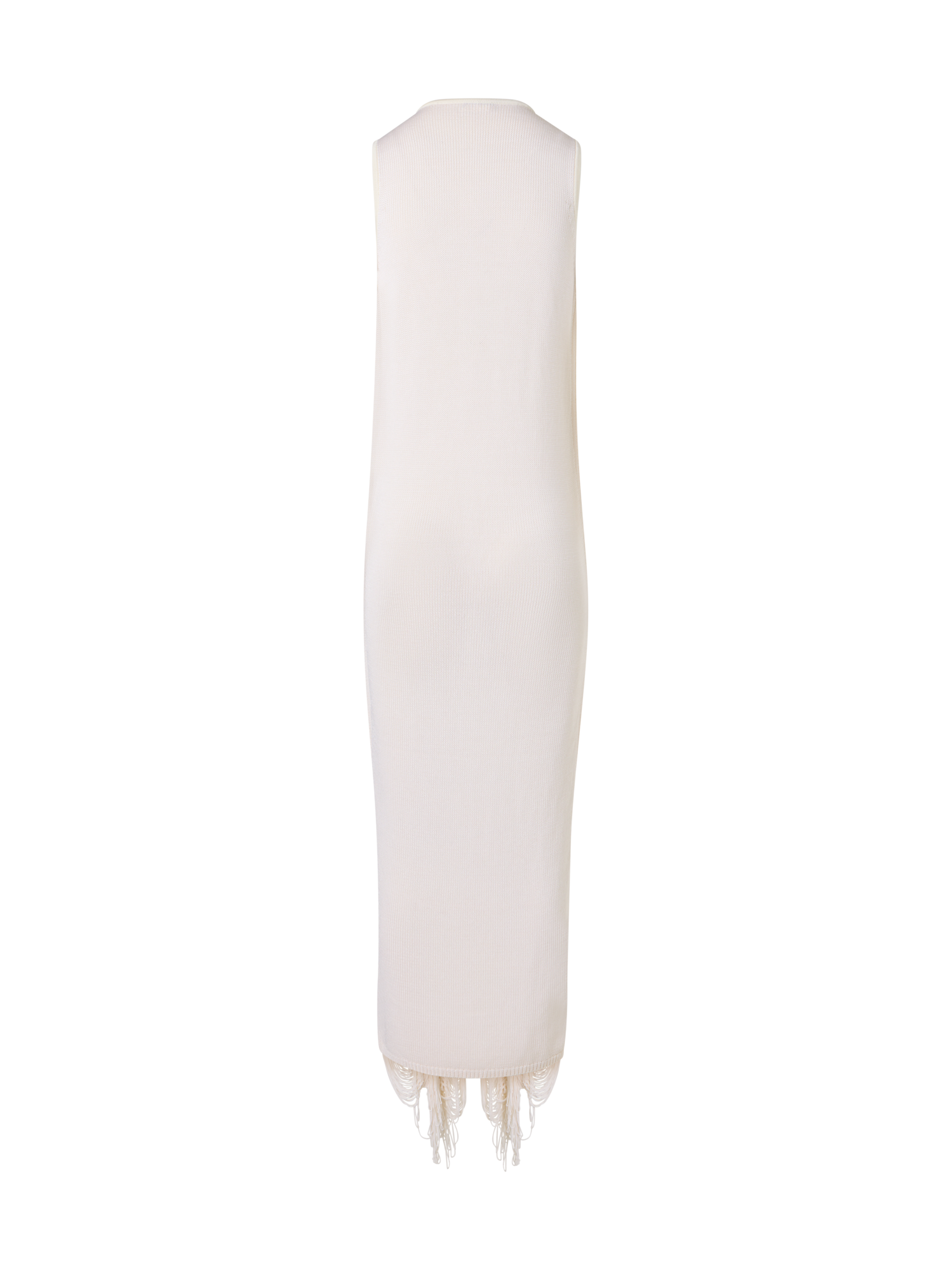 Designer Ärmelloses Maxi-Strickkleid aus Seide mit Fransendrapierung - Ecru