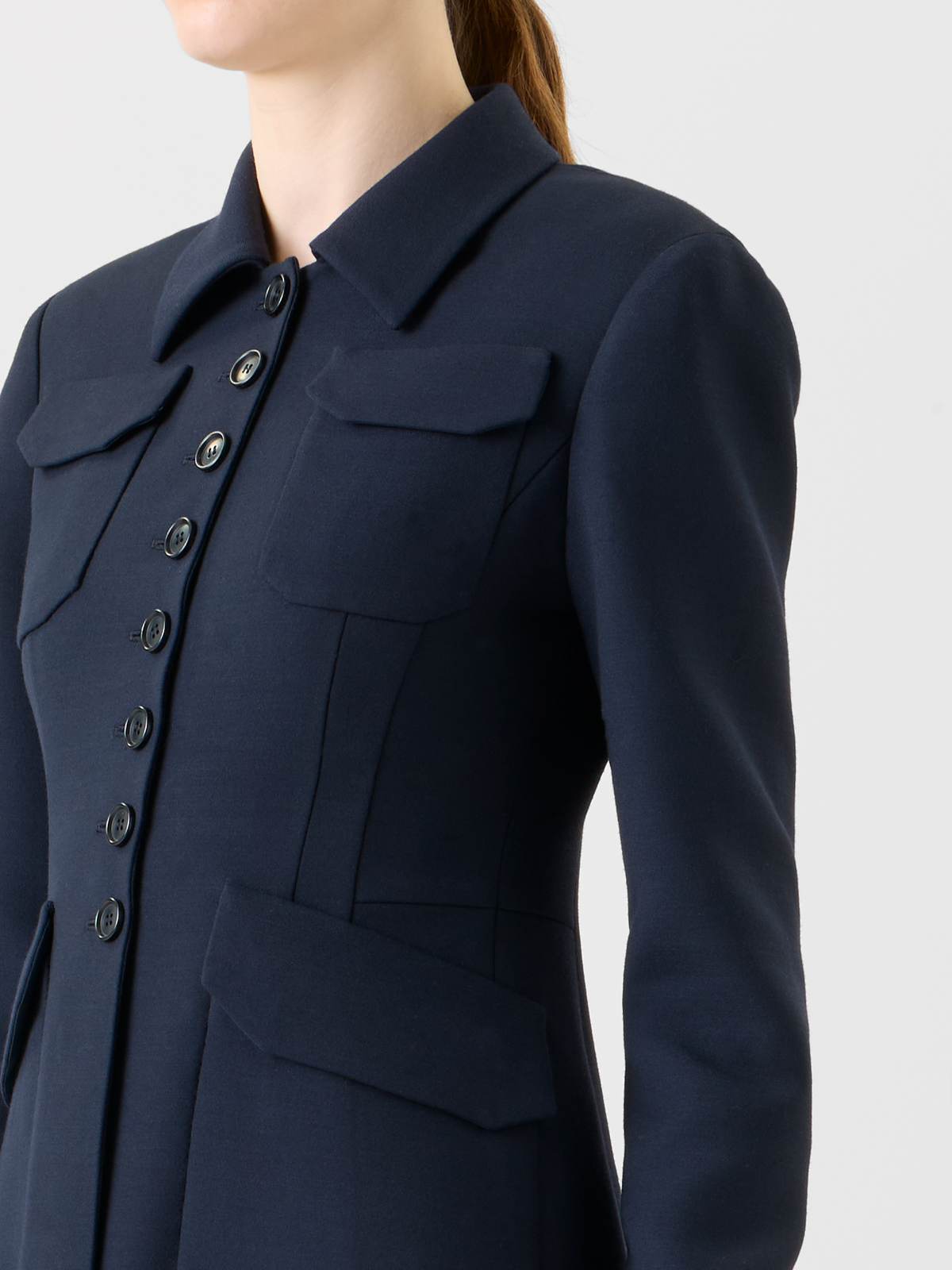 Designer Tailliertes Woll Doubleface Midi Mantel-Kleid - Dunkelblau - Blau #editorial