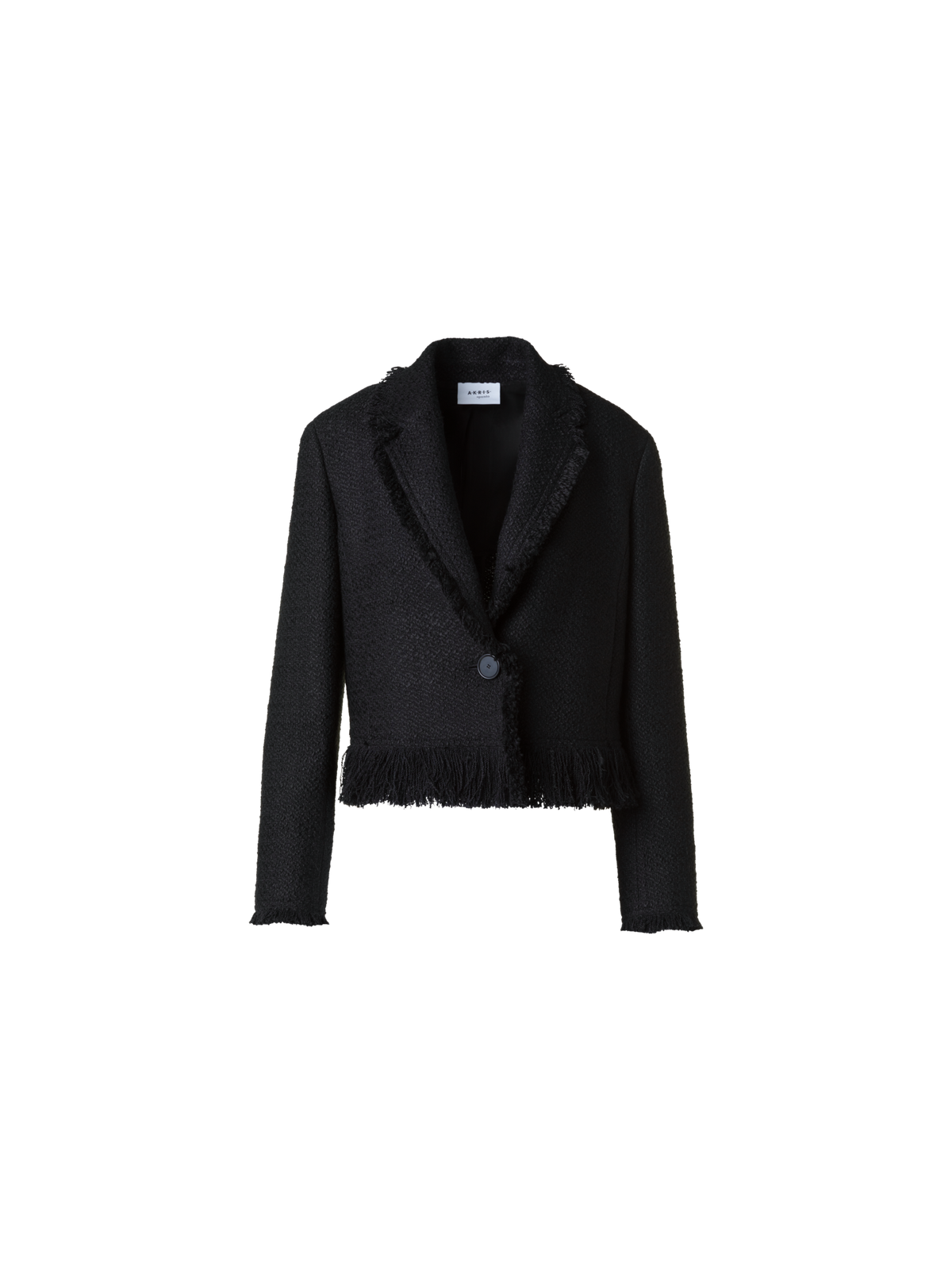 Designer Kurze Bouclé Tweed Jacke mit Fransen - Schwarz